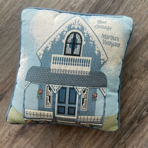 Needlepoint Blue Cottage Martha’s Vineyard Throw Pillow 13x13