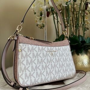 New Michael Kors Jet Set Charm Medium Top Zip Pouchette Crossbody bag