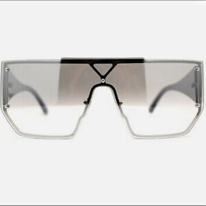 Oversize Square Shield Flat Top Exposed Lens Sunglasses. Black arms