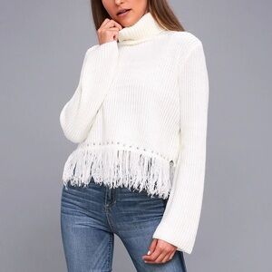 Lulu’s Fringe Cream Turtleneck Sweater Size Small