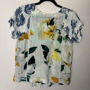 Maeve Shirt Women's 2 White Southern Silk Floral Short Sleeve Button Back Blouse