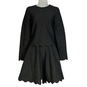 JONATHAN SIMKHAI Black Knit Scalloped Sweater and A-Line Skirt Set