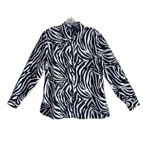 SUSAN GRAVER Women's 14 L Blouse Black & White Zebra Print Button Up Bust 42"