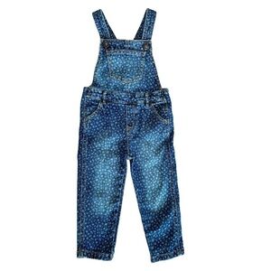 Old Navy Blue Floral Denim Jean Overalls 3T for Toddler Girl Brass Hardware