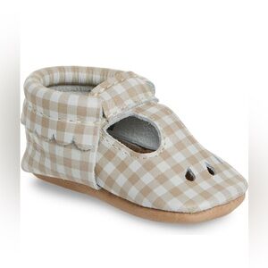 NIB Freshly Picked Mocs for baby, Mary Jane in Almond Gingham size 3