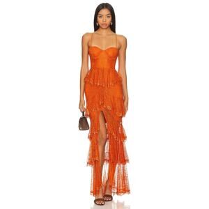 MAJORELLE Zelda Fitz Gown in Terracotta Orange Women's XL