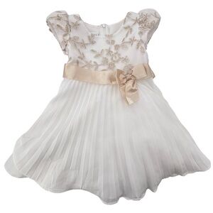 Bonnie Jean Elegant White Dress with Floral Embroidery 3T