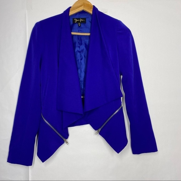 Yumi Kim Lucy Jacket Blazer Womens Size Small Blue Open Front with Zipper - Picture 3 of 9