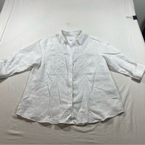 White Button Down Shirt Cold water Creek linen embroidered shirt top