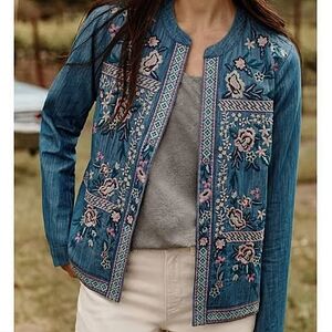 J. Jill-NWT- Embroidered Indigo Open-Front Jacket-Size Large