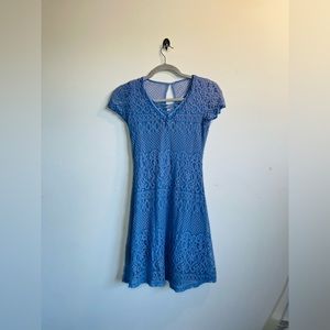 Hollister Baby Blue Lace Mini Sleeves Fit and Flare Dress Party keyhole NWOT