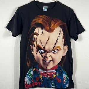 💀👻🎃 Vintage CHUCKY Horror Movie AOP Scary Halloween Tee - RARE - Sz SM - EUC