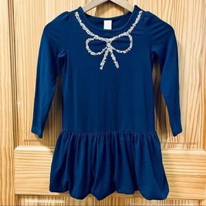 Gymboree navy blue sparkly sequin bow neck detail bubble skirt casual knit dress