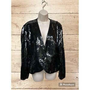 Sequin Jacket Silk Lined Size Large Womens Black Vintage  Boxy Fun Mob Wife Saks