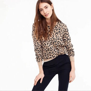 J.Crew Merino wool crewneck sweatshirt in leopard preppy academia cozy