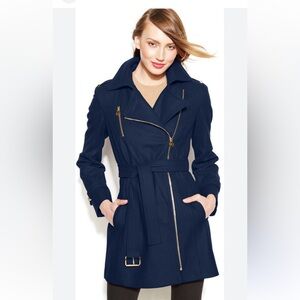 NWT Michael Kors Sapphire Asymmetrical Wool Blend Coat, Size 8