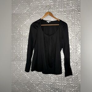 Fashion Bug Black Basic Gathered Scoop Neck Long Sleeve Tee T shirt blouse top