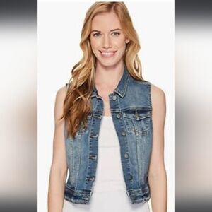 Prana Dree denim cropped jean vest,Antique blue,skull tatoo‎ embroidery,S