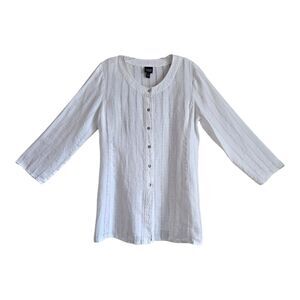 EILEEN FISHER Women's S Irish Linen Tunic Shirt Button Up White 7/8 Sleeve 36"