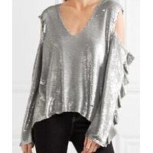 NWT IRO Women's Metallic Waleast Cold-shoulder Ruffled Sequined Tulle Top Size 2