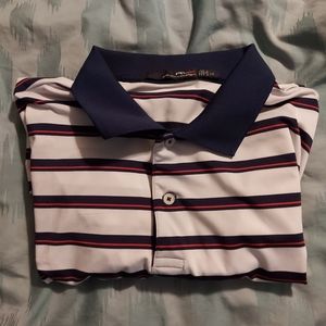 Ralph Lauren RLX Polo Shirt Mens Large Red, White & Blue Striped Golf Shirt Ligh