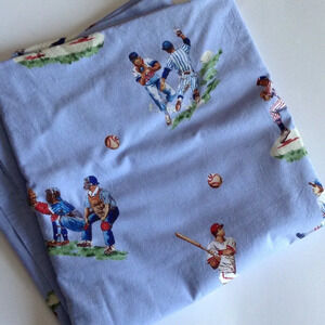 Pottery Barn  Kids Twin Flat Organic Cotton Sheet Sports Baseball Boys Bedding