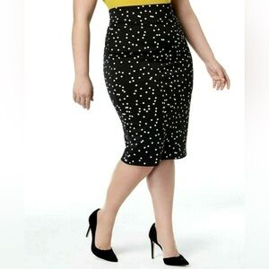 Alfani Plus Womens Polka Dot Knee-Length Scuba Skirt, Black/White- Size 16W