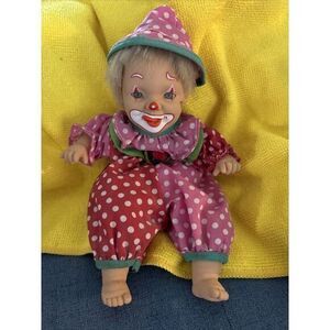 Gi-go Toy Palm Dolls Beanie Clown 8" Bean Bag Rubber Face Doll Vintage‎