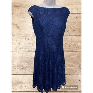 Ralph Lauren Dress Navy Lace Overlay ALine Cap Sleeve size 2p