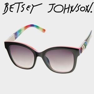 New Betsey Johnson Rainbow Stripe Black Frame Sunglasses