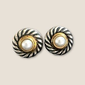 David Yurman Pearl Classic Cable Cookie Stud Earrings 925 585