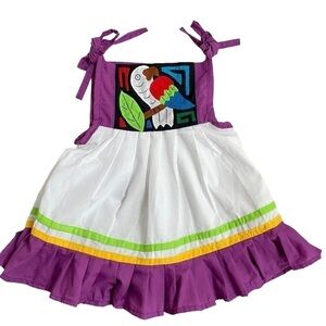 Mola Dress Parrot Design Handmade by Kuna from Panama Toddler Girl 24-36 Months