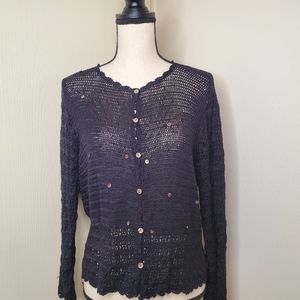 Lord & Taylor Women's Cardigan Size L Sequins‎ V Neck Crochet Silk Blend