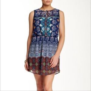 BeBop Blue & Orange Printed Chiffon Bohemian Sleeveless Midi Dress; SZ L; BNWT