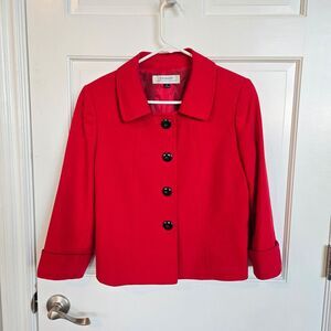 Tahari ASL Womens Sz 6 Red Lined black 4 Button Front Blazer Jacket holiday red