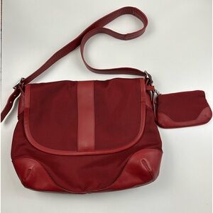 LL Bean Buckle Crossbody Messenger Red Wine Canvas Bag