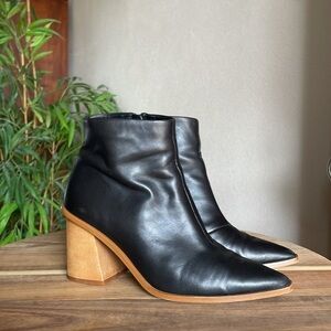 1. State Boots Womens 7.5 Black Brown Ankle Leather Pointed Toe Wood Heel Kelte