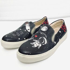 Goby Black and White Slip On To The Moon and Back Astronaut Sneakers