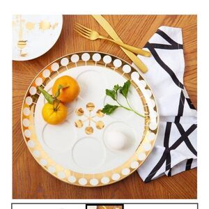 Jonathan Adler Futura Seder plate gold white