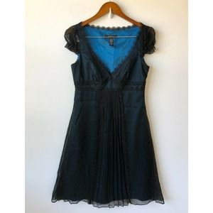 Vintage Laundry Dress Women's 6 Black Blue Silk Fairy Grunge Pleated A-Line Y2K