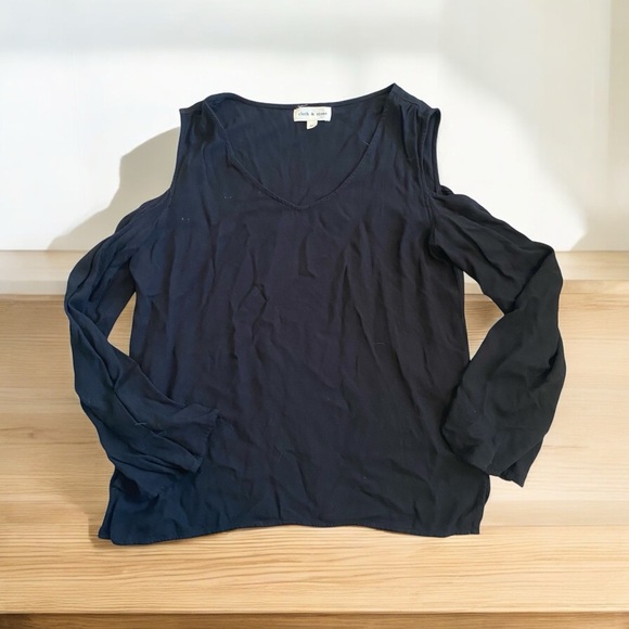 Cloth and Stone Anthropologie long sleeve cold shoulder top black - Picture 1 of 6