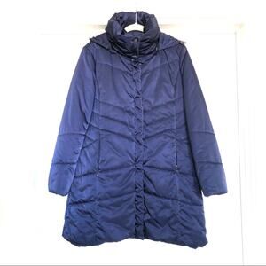 Preta LoBue Blue Hooded Puffer Coat Nylon Cold Winter