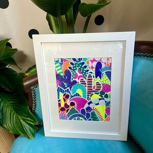 One of a Kind Hand Painted Custom Neon Multicolor Abstract Framed Wall Art