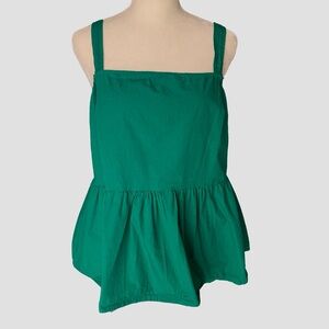 Asos Green Square Neck Peplum Pleated 100% Cotton Sleeveless Tank Top