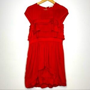 Sandro Paris Red Ruffle Mini Dress Women Size Small