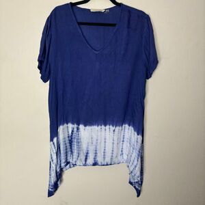 Soft Surroundings Shirt Womens Extra Large Blue White Tie Dye Short Sleeve Tunic