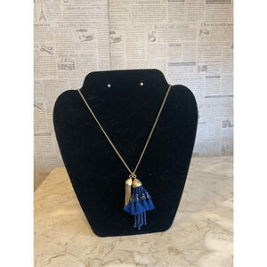 J. Crew Necklace Blue Seed Bead Tassel Gold