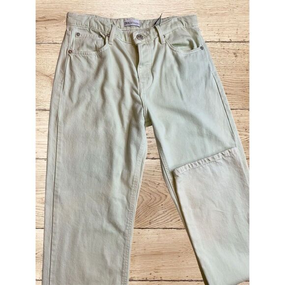 Zara Women’s Size 8/34 Straight Leg Jean Light Green 90s Vibe  Button Fly - Picture 1 of 9