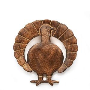 🆕 Mango Wood Hand Carved Turkey Design Trivet Handmade