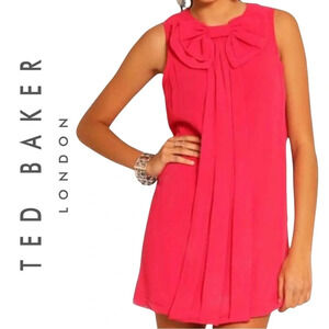 Ted Baker Pelayo Dress Hot Pink Bow and Pleat Detail  Sleeveless Lined Size 4